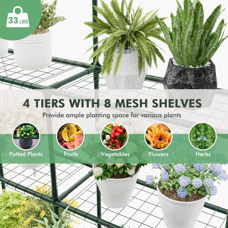 4.6' x 4.7' Mini Walk-In Greenhouse, 4-Tier Shelving, PVC Cover