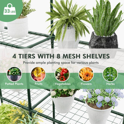 4.6' x 4.7' Mini Walk-In Greenhouse, 4-Tier Shelving, PVC Cover
