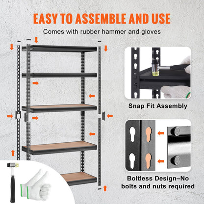 5-Tier Storage Shelving Unit Adjustable, 2000 lbs Capacity, Heavy Duty Garage Shelves, Metal Organizer Utility Rack