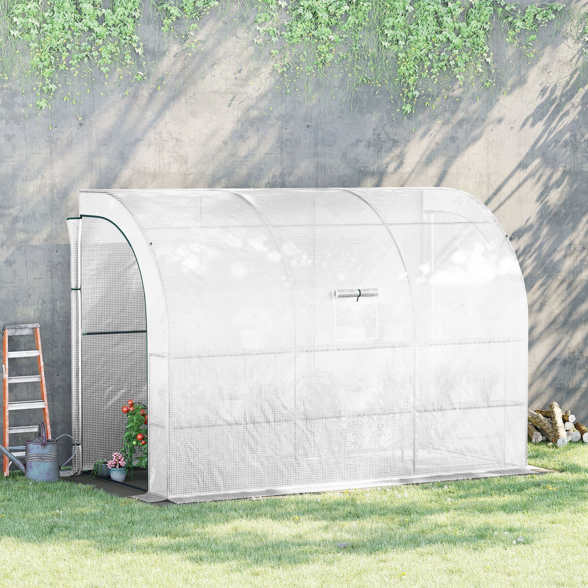 5' x 10' Lean-to Greenhouse, Compact Design with Shelves, Zippered Door