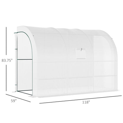 5' x 10' Lean-to Greenhouse, Compact Design with Shelves, Zippered Door