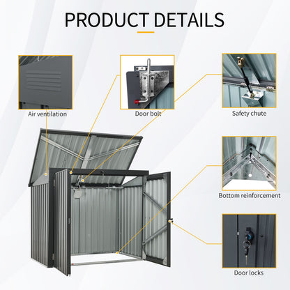 5' x 3' Metal Outdoor Storage Shed, Lockable Door, Sloped Roof