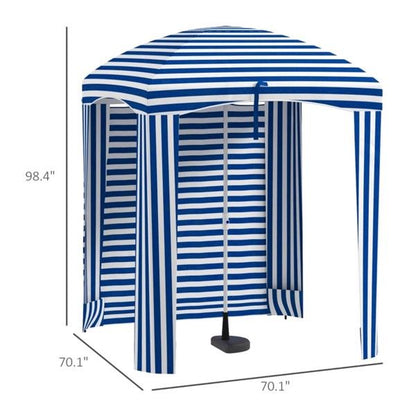 5.8' x 5.8' Blue/White Striped Beach Umbrella with Tilt, Portable