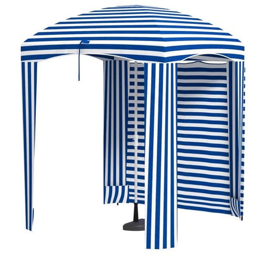 5.8' x 5.8' Blue/White Striped Beach Umbrella with Tilt, Portable