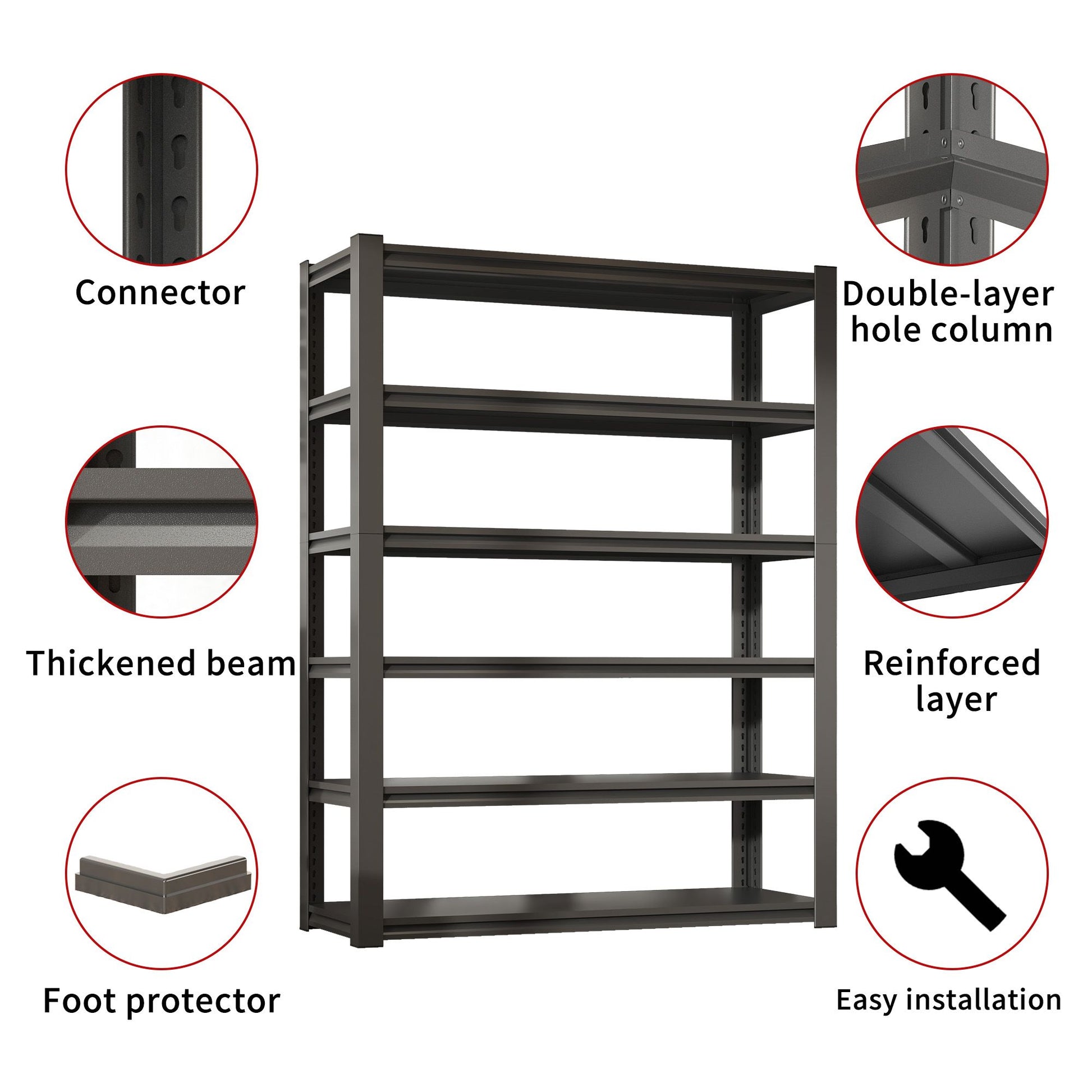 6-Tier Adjustable Shelving Unit, 2400 lbs Capacity, Metal Organizer Rack
