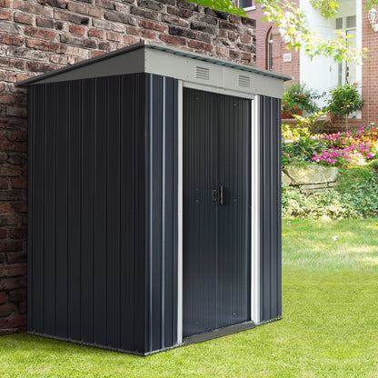 6' x 3.5' Outsunny Metal Lean-to Garden Shed with Double Sliding Doors & 2 Air Vents