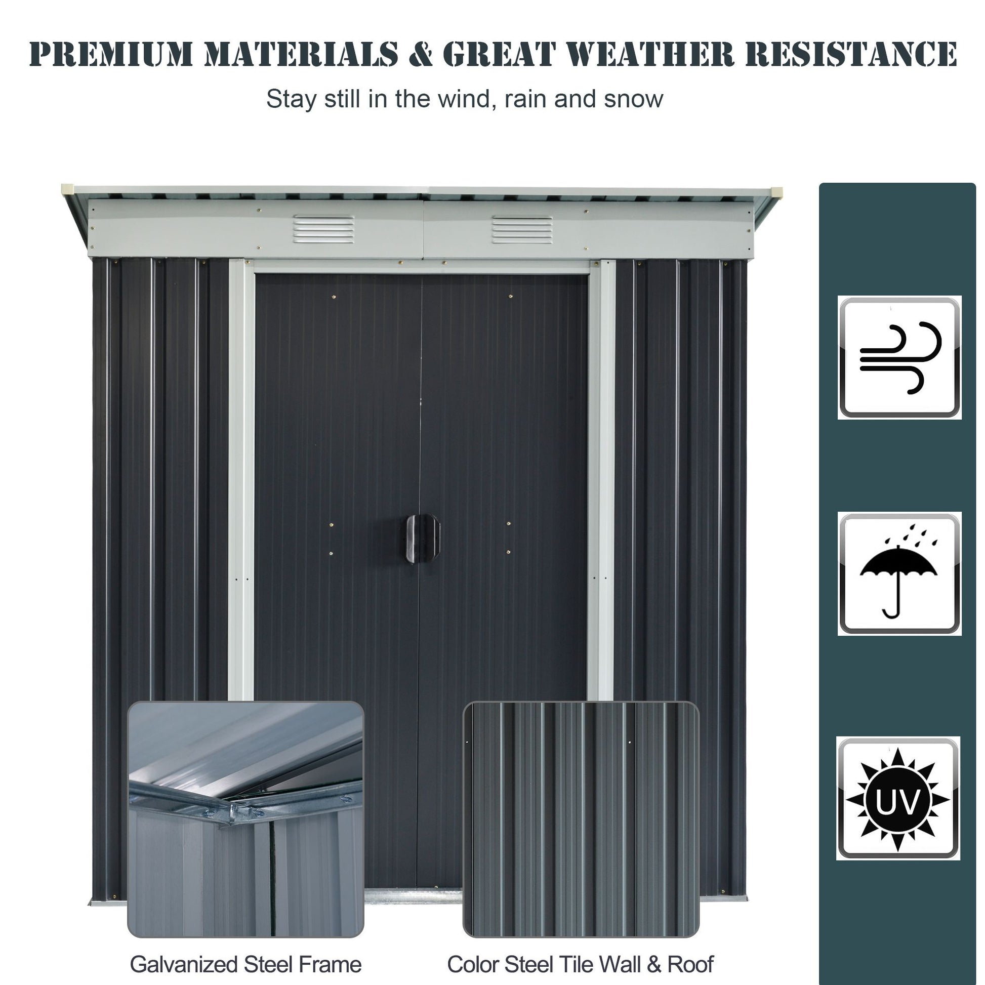 6' x 3.5' Outsunny Metal Lean-to Garden Shed with Double Sliding Doors & 2 Air Vents