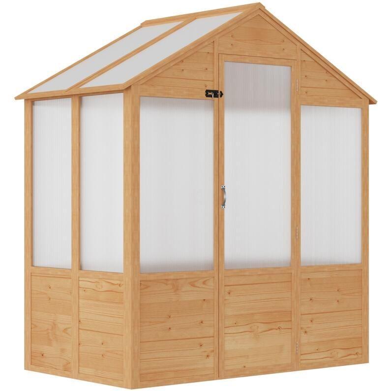 6' x 4' Fir Wood Greenhouse, Polycarbonate Panels, Lockable Door, Tilted Roof