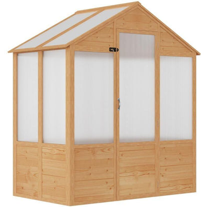 6' x 4' Fir Wood Greenhouse, Polycarbonate Panels, Lockable Door, Tilted Roof
