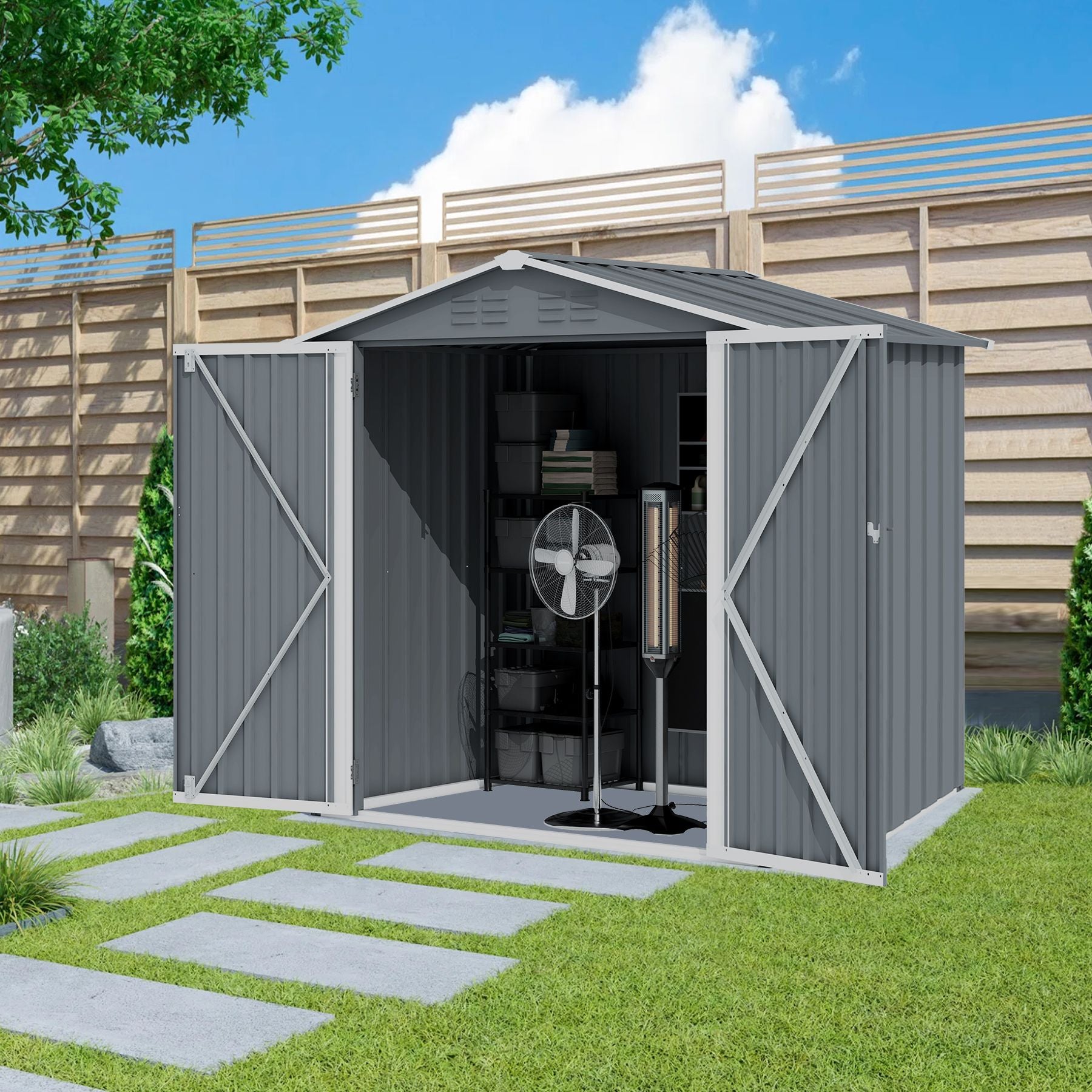 6' x 4' Outdoor Metal Storage Shed with Sliding Doors & Air Vent