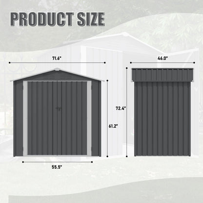 6' x 4' Outdoor Metal Storage Shed with Sliding Doors & Air Vent