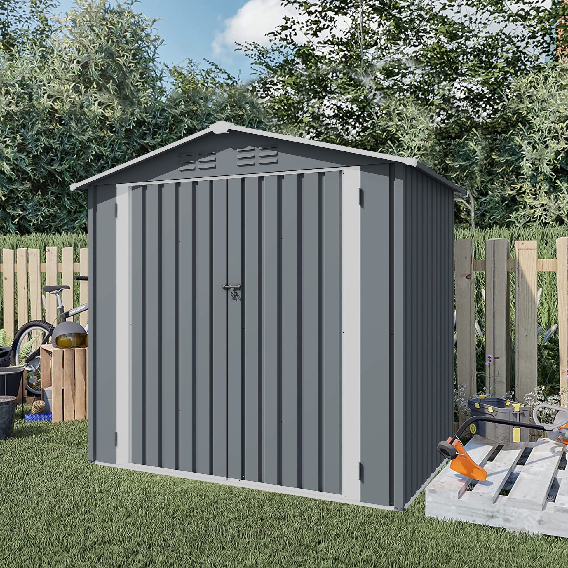 6' x 4' Outdoor Metal Storage Shed with Sliding Doors & Air Vent