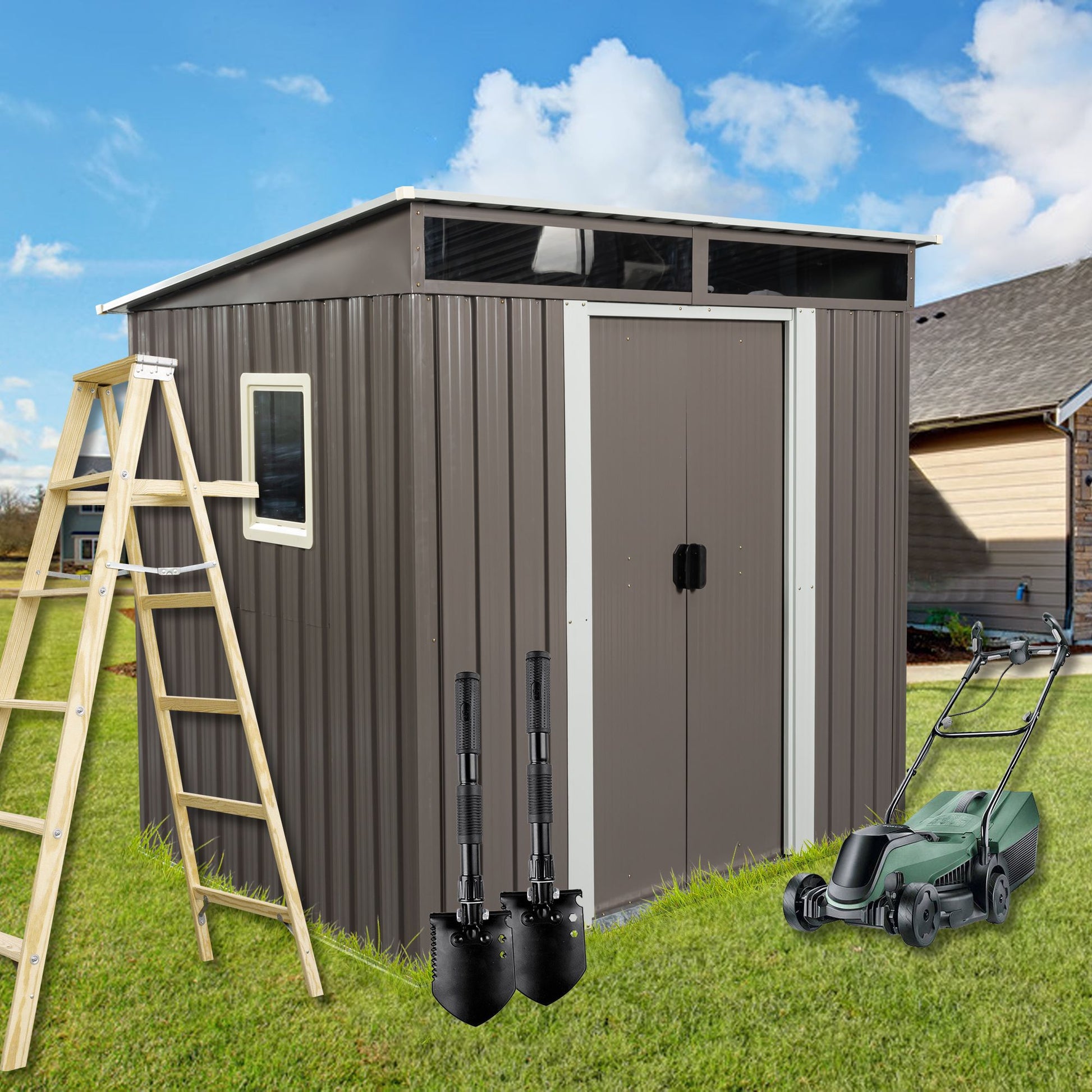 6' x 4.5' Outdoor Metal Storage Shed with Window & Transparent Plate