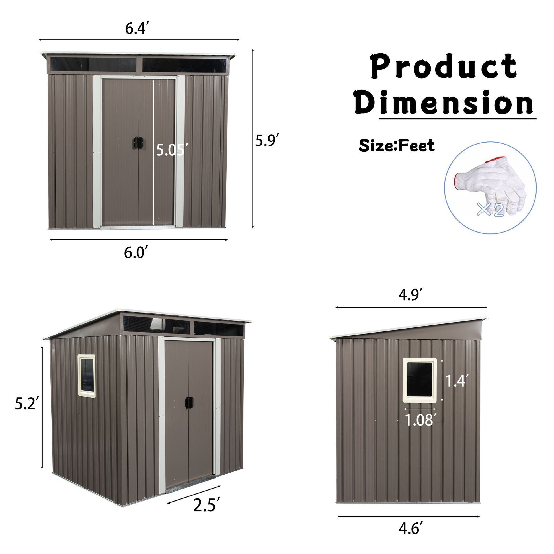 6' x 4.5' Outdoor Metal Storage Shed with Window & Transparent Plate
