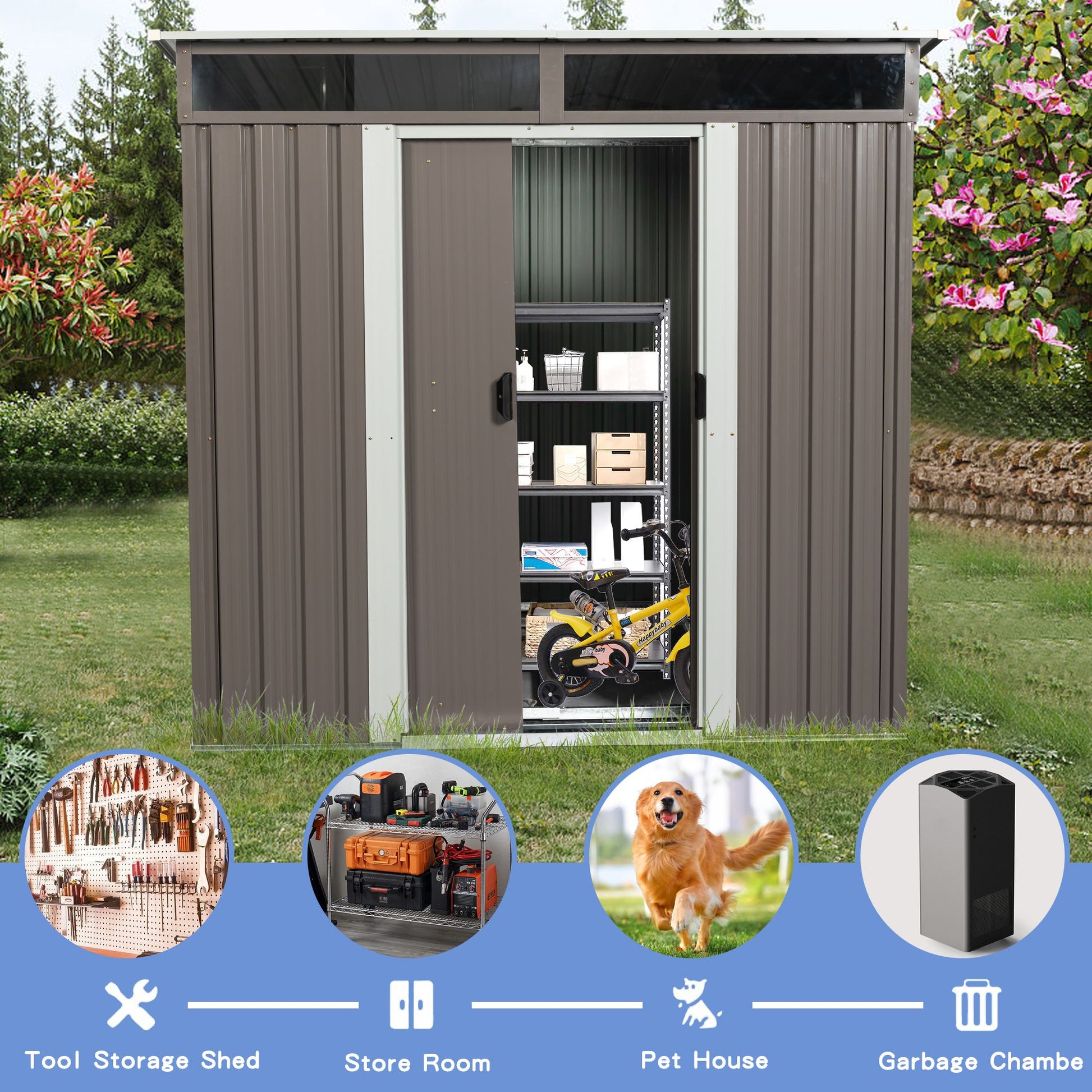6' x 4.5' Outdoor Metal Storage Shed with Window & Transparent Plate