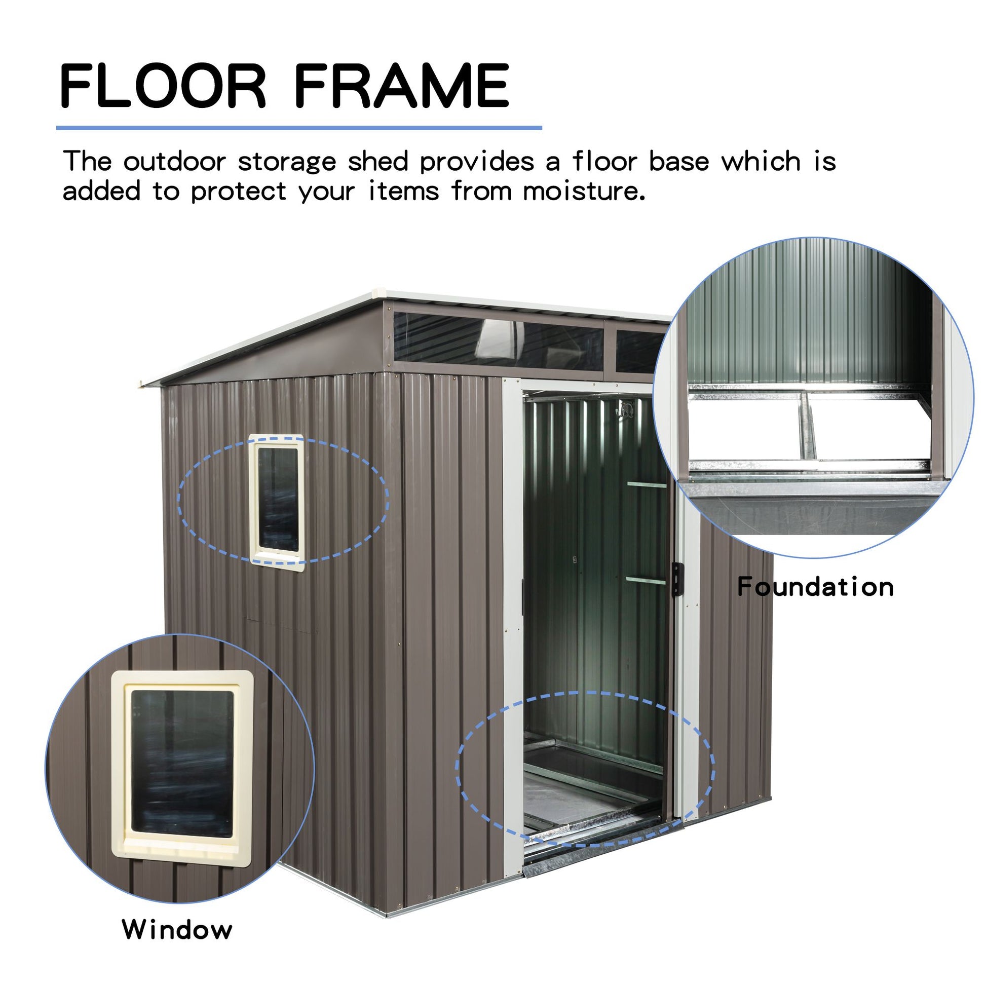 6' x 4.5' Outdoor Metal Storage Shed with Window & Transparent Plate