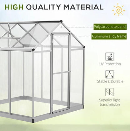 6' x 6' Polycarbonate Greenhouse, Transparent Sheets, Aluminum Frame, Rooftop Vent