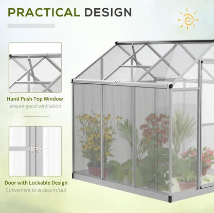 6' x 6' Polycarbonate Greenhouse, Transparent Sheets, Aluminum Frame, Rooftop Vent