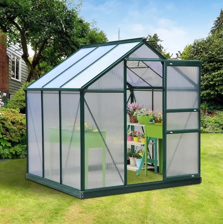 6' x 6' Polycarbonate Outdoor Greenhouse, Sliding Door, Ventilation Panel