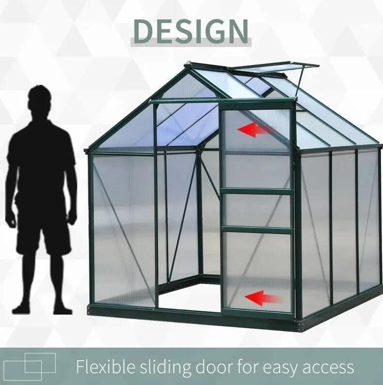 6' x 6' Polycarbonate Outdoor Greenhouse, Sliding Door, Ventilation Panel