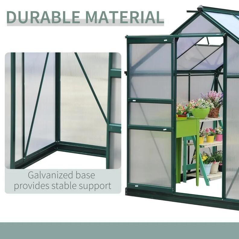 6' x 6' Polycarbonate Outdoor Greenhouse, Sliding Door, Ventilation Panel