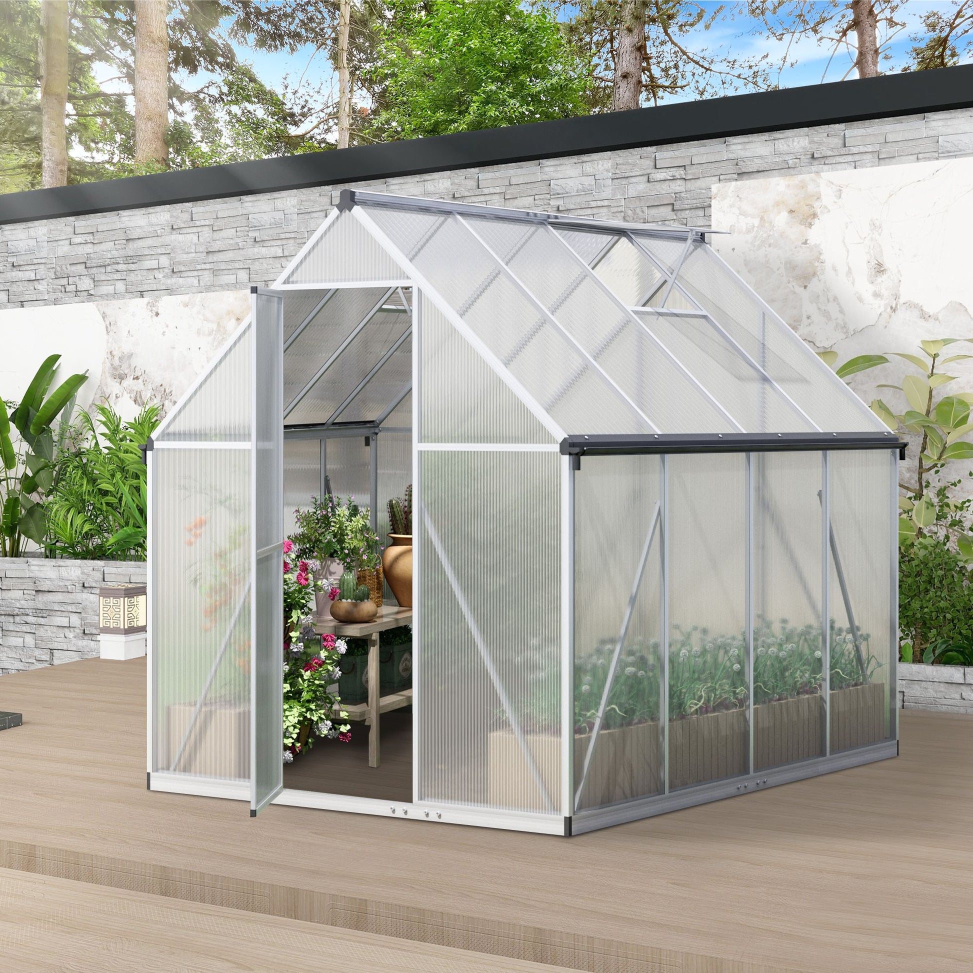 6' x 7.5' Outdoor Greenhouse, Aluminum Frame & Polycarbonate Panels