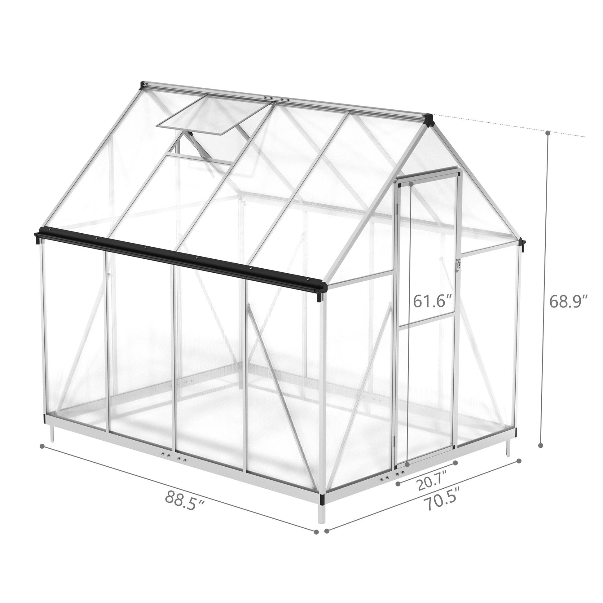 6' x 7.5' Outdoor Greenhouse, Aluminum Frame & Polycarbonate Panels