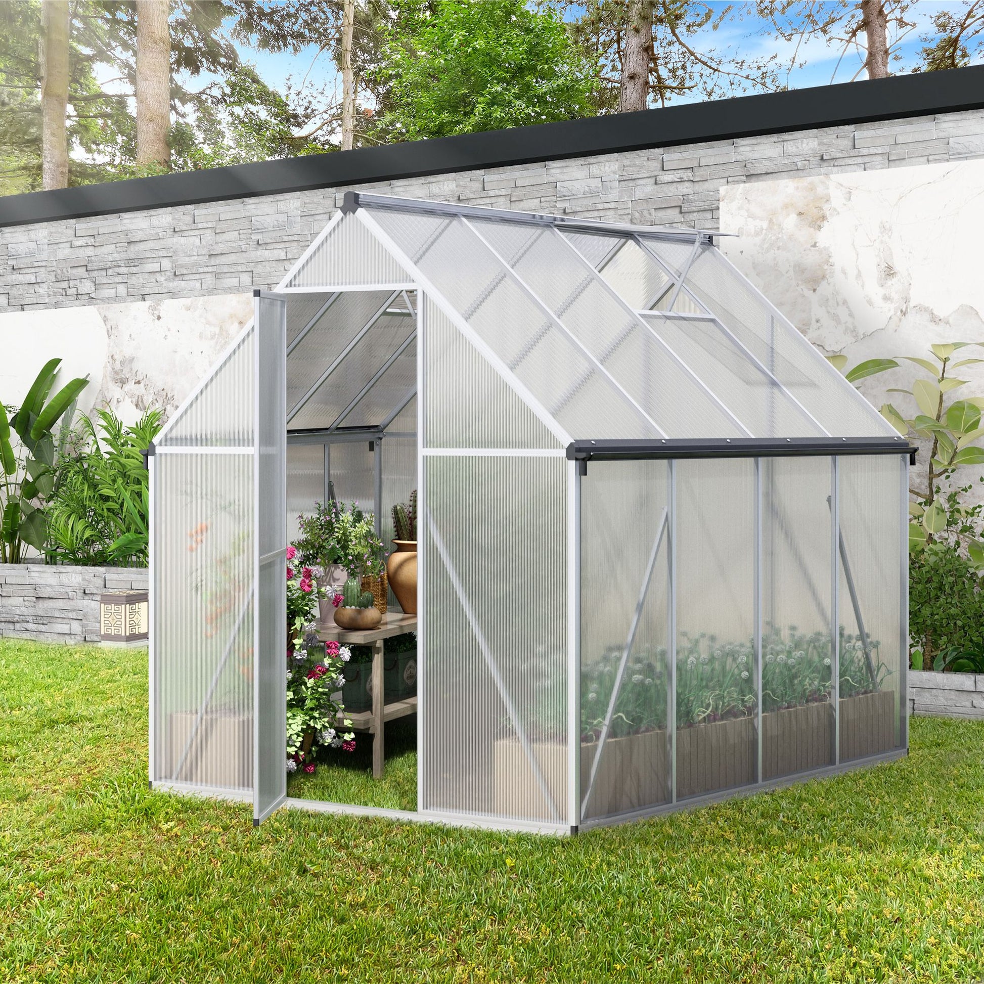 6' x 7.5' Outdoor Greenhouse, Aluminum Frame & Polycarbonate Panels