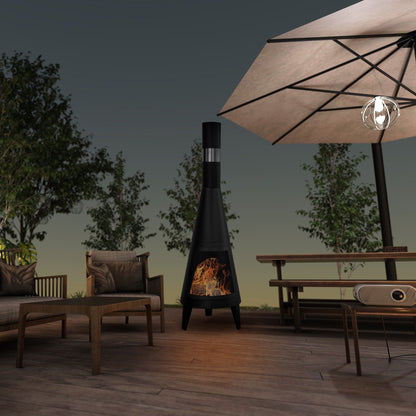 63" Wood-Burning Steel Chiminea, Black Outdoor Fireplace