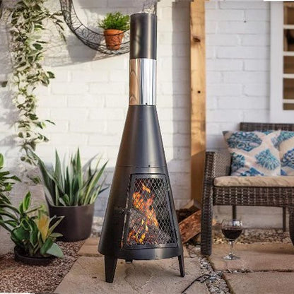 63" Wood-Burning Steel Chiminea, Black Outdoor Fireplace