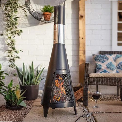 63" Wood-Burning Steel Chiminea, Black Outdoor Fireplace