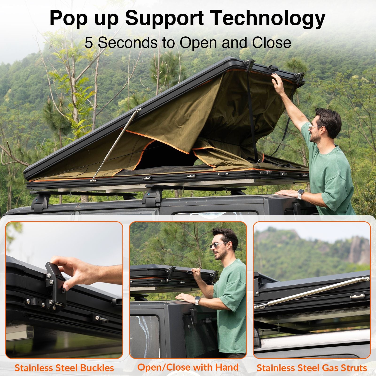 6.6' x 4.3' 4-Season Hard Shell Rooftop Tent, Fits 3-4 People