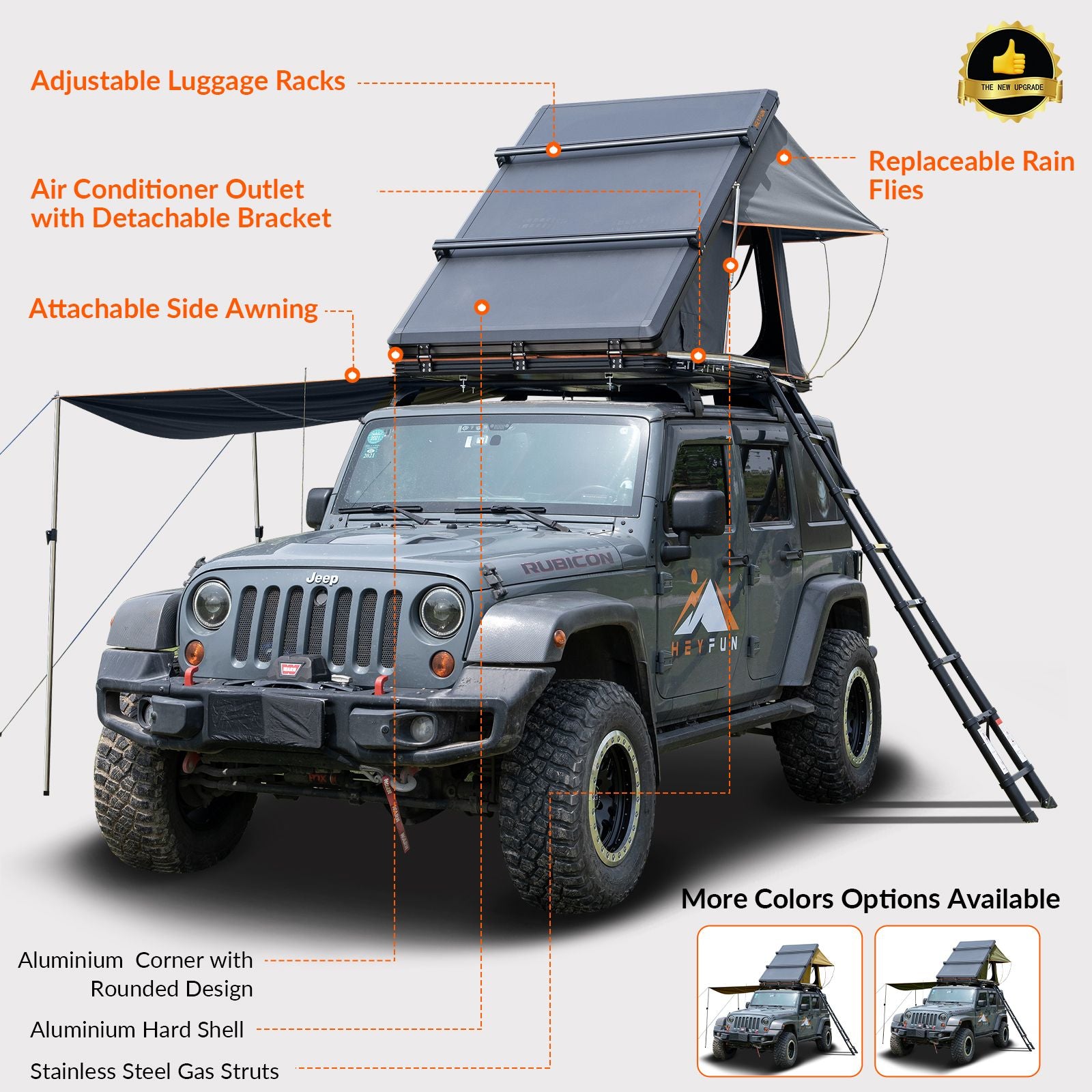 6.6' x 4.3' 4-Season Hard Shell Rooftop Tent, Fits 3-4 People