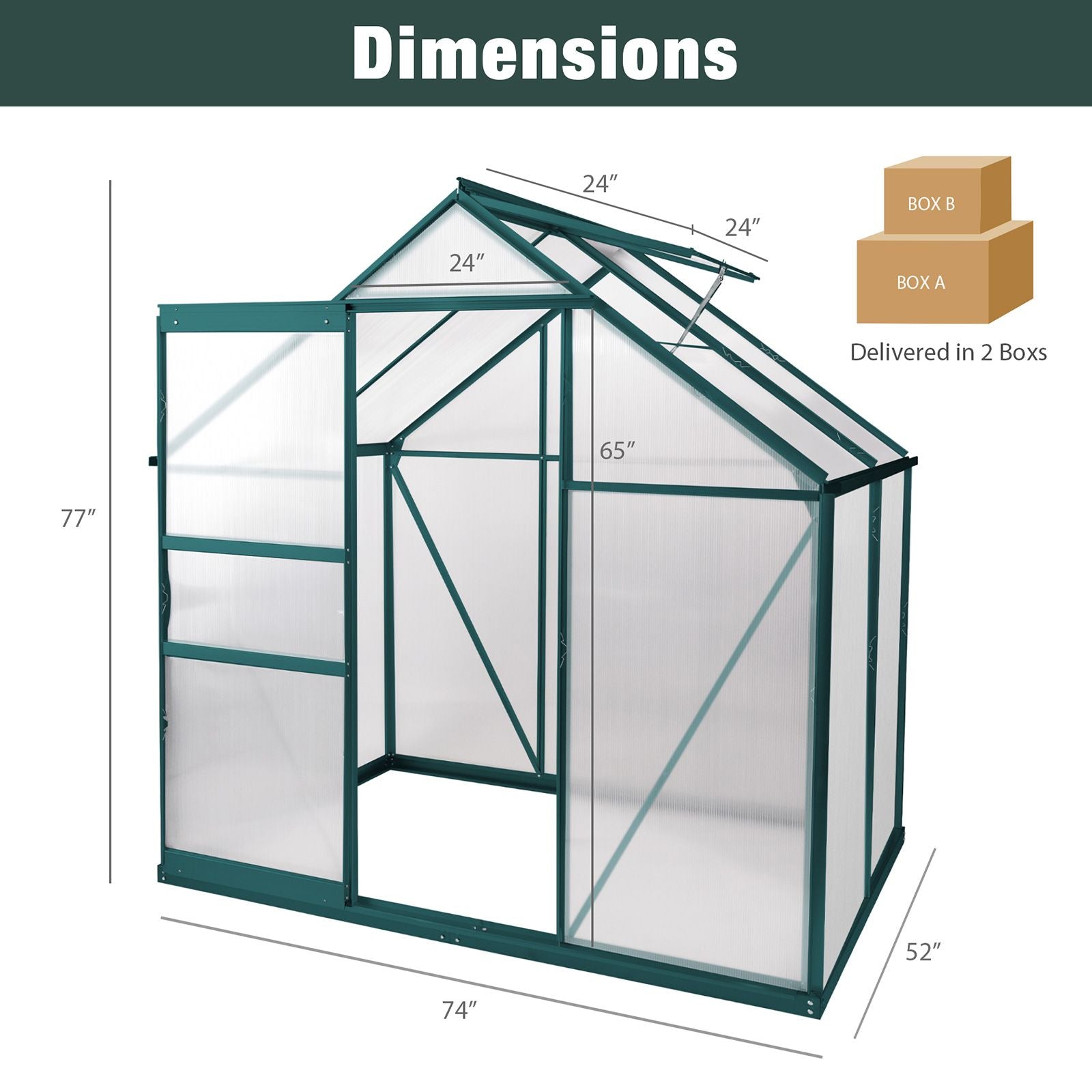 6x4 ft Walk-in Outdoor Greenhouse with Sliding Door, Vent Window, Rain Gutter