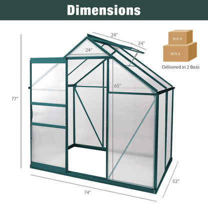 6x4 ft Walk-in Outdoor Greenhouse with Sliding Door, Vent Window, Rain Gutter