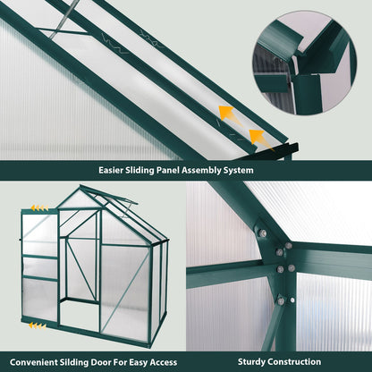 6x4 ft Walk-in Outdoor Greenhouse with Sliding Door, Vent Window, Rain Gutter
