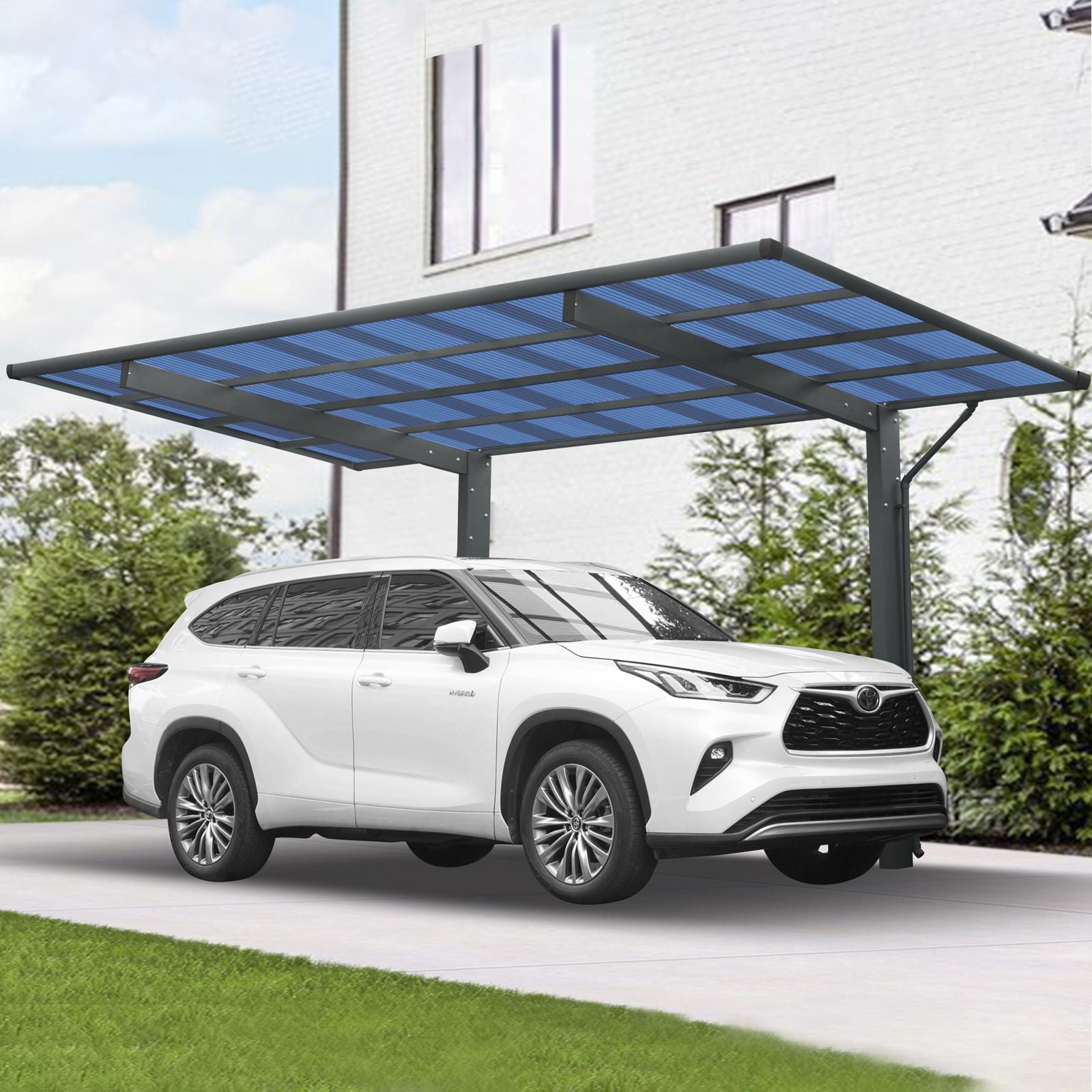 7' x 17' Heavy Duty Aluminum Outdoor Carport Canopy, Metal Frame with Polycarbonate Panels for Car, Truck
