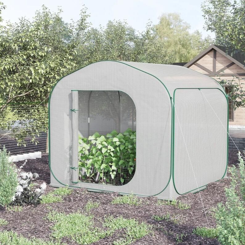 7' x 7' Pop-Up Backyard Greenhouse, PE Cover, Zipper Door, Steel Frame, Portable Carrying Bag