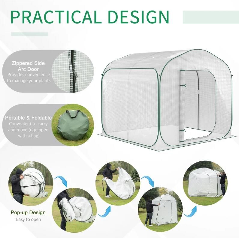 7' x 7' Pop-Up Backyard Greenhouse, PE Cover, Zipper Door, Steel Frame, Portable Carrying Bag