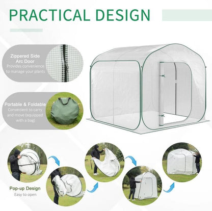 7' x 7' Pop-Up Backyard Greenhouse, PE Cover, Zipper Door, Steel Frame, Portable Carrying Bag