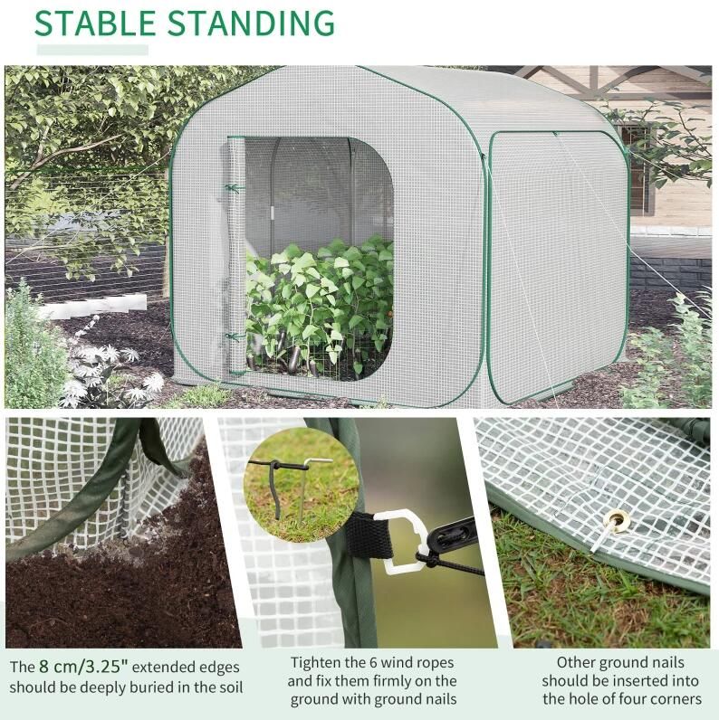 7' x 7' Pop-Up Backyard Greenhouse, PE Cover, Zipper Door, Steel Frame, Portable Carrying Bag