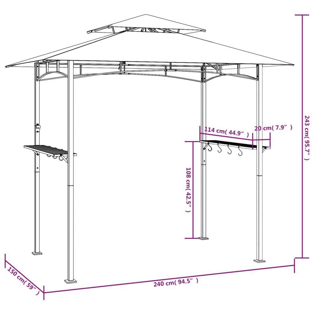 7.9' x 4.9' x 7.97' BBQ Gazebo with Steel Frame and Side Shelves, Anthracite Color