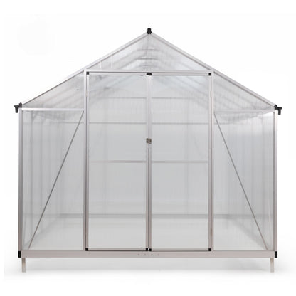 8' x 10' Polycarbonate Outdoor Greenhouse, Aluminum Walk-in Green House w/ 5-Level Adjustable Vents, Gutter and Door, Large Sun Room for Garden Backyard