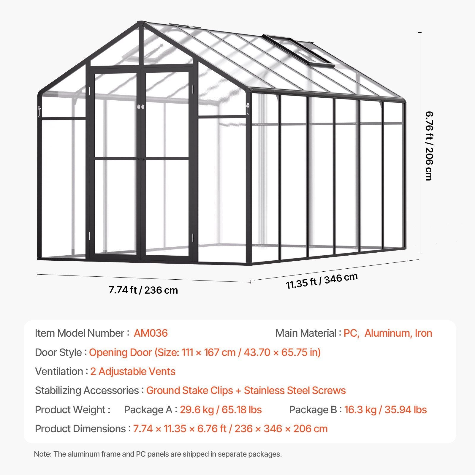8' x 11' Greenhouse, Sturdy & Weatherproof Design