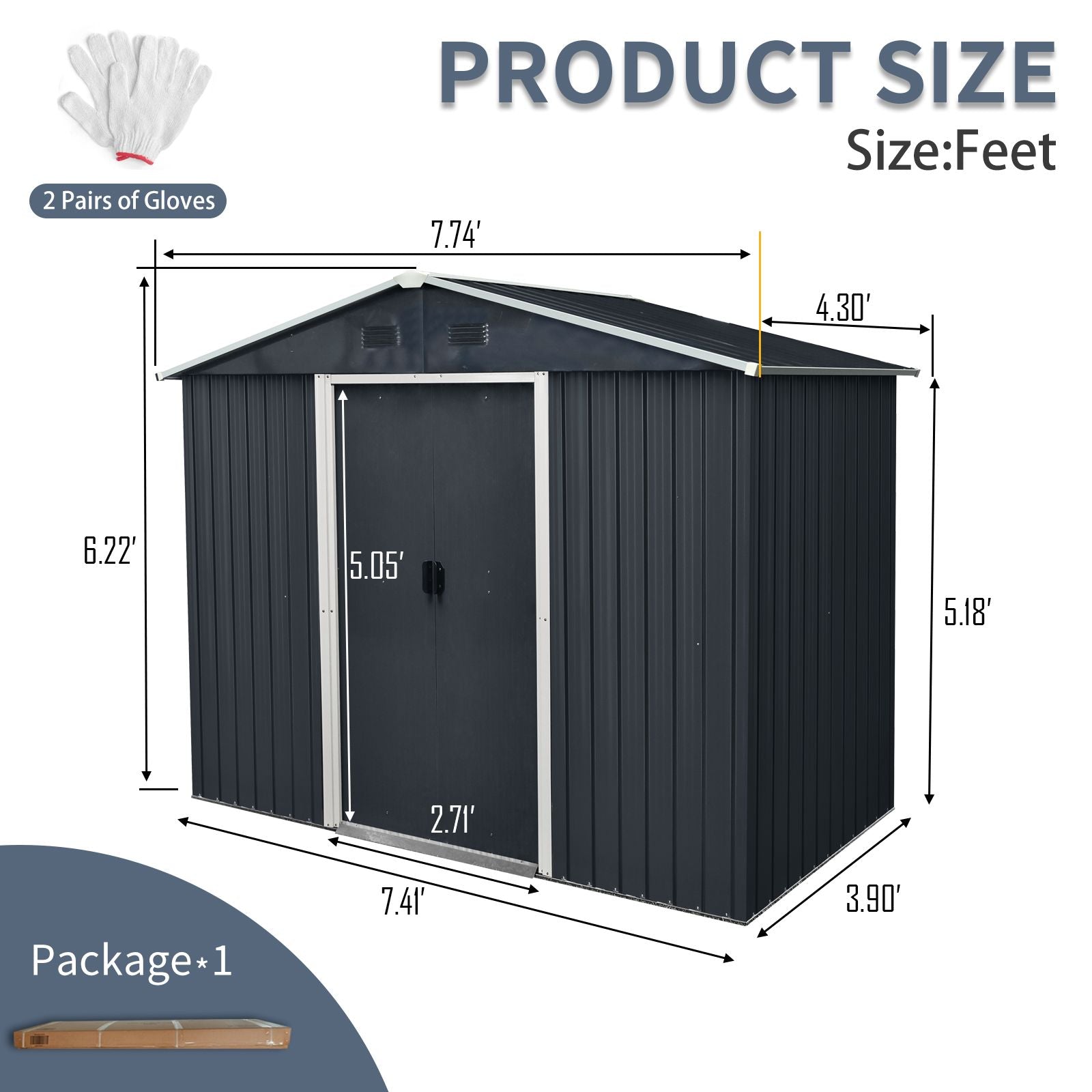 8' x 4' Metal Storage Shed with Sloped Roof, Lockable Door & Sliding Door