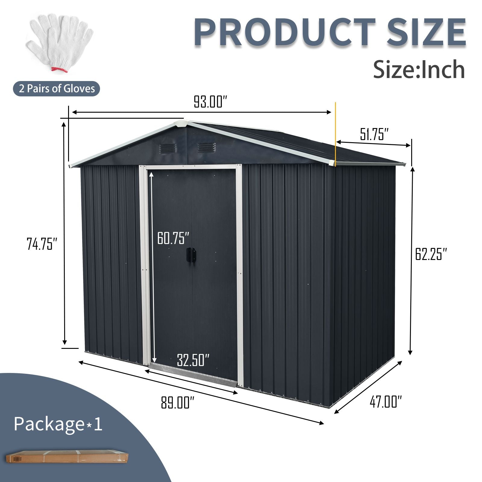 8' x 4' Metal Storage Shed with Sloped Roof, Lockable Door & Sliding Door