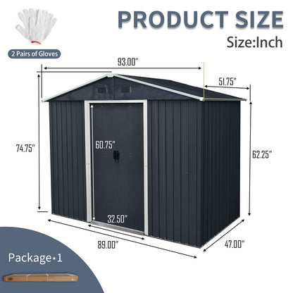 8' x 4' Metal Storage Shed with Sloped Roof, Lockable Door & Sliding Door