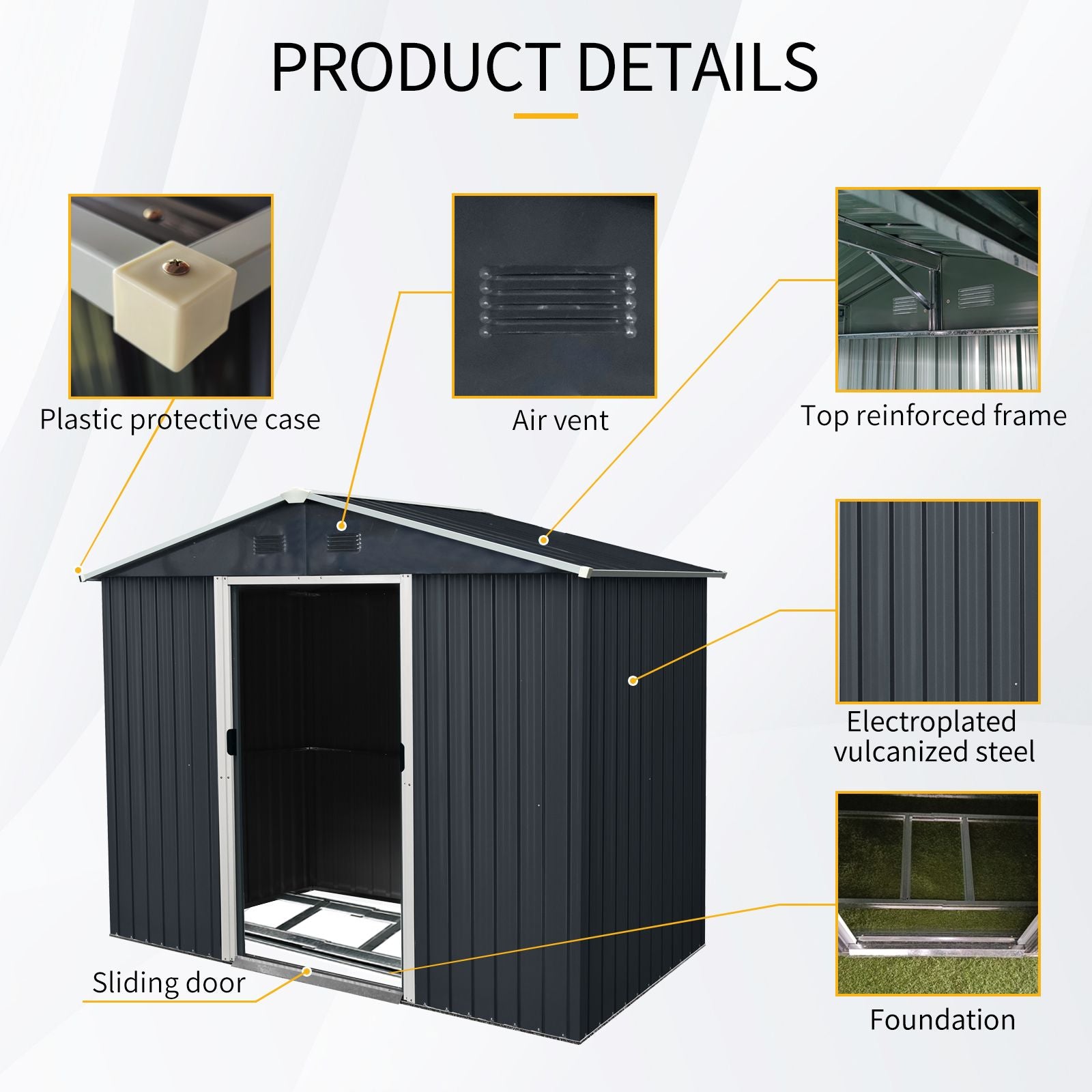 8' x 4' Metal Storage Shed with Sloped Roof, Lockable Door & Sliding Door