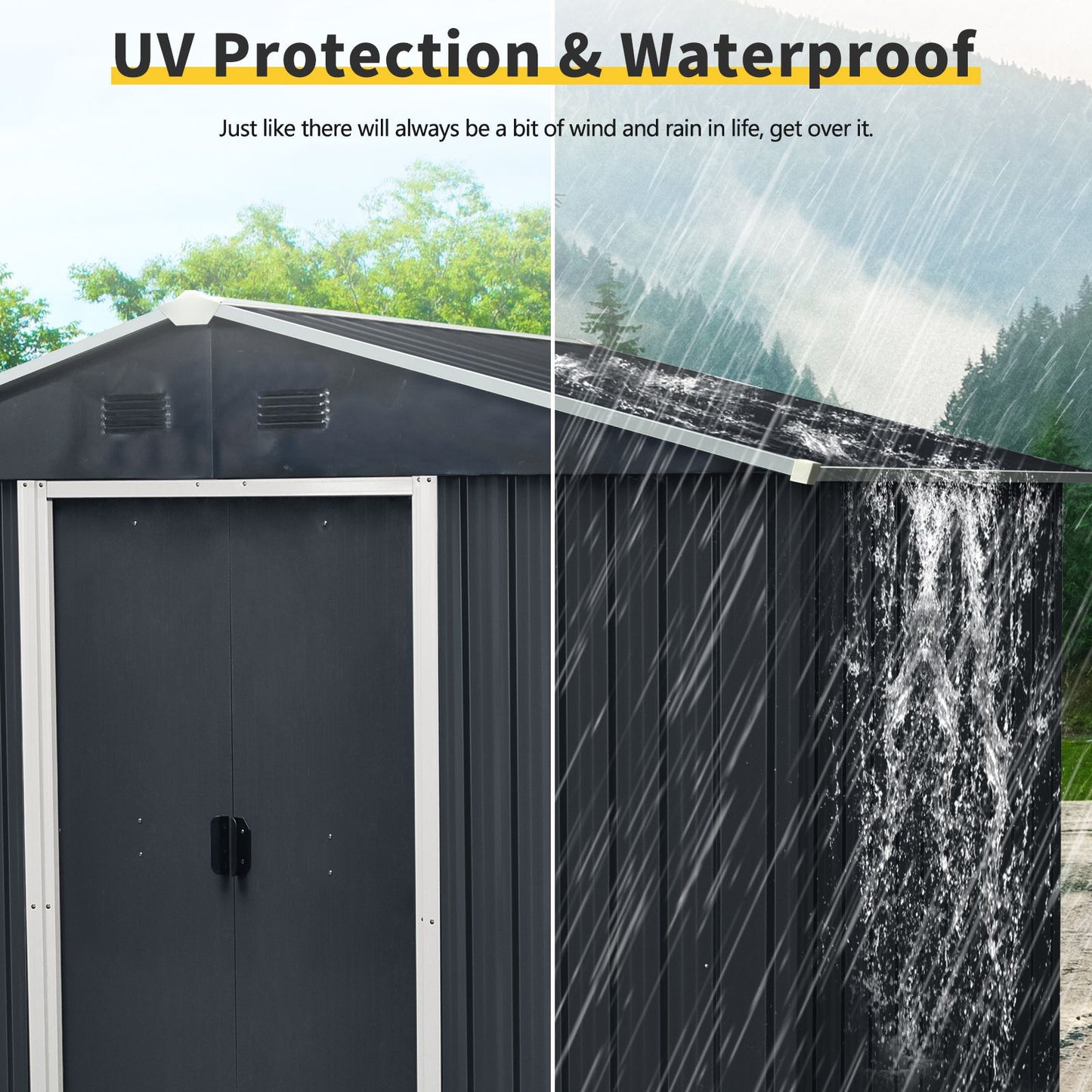 8' x 4' Metal Storage Shed with Sloped Roof, Lockable Door & Sliding Door