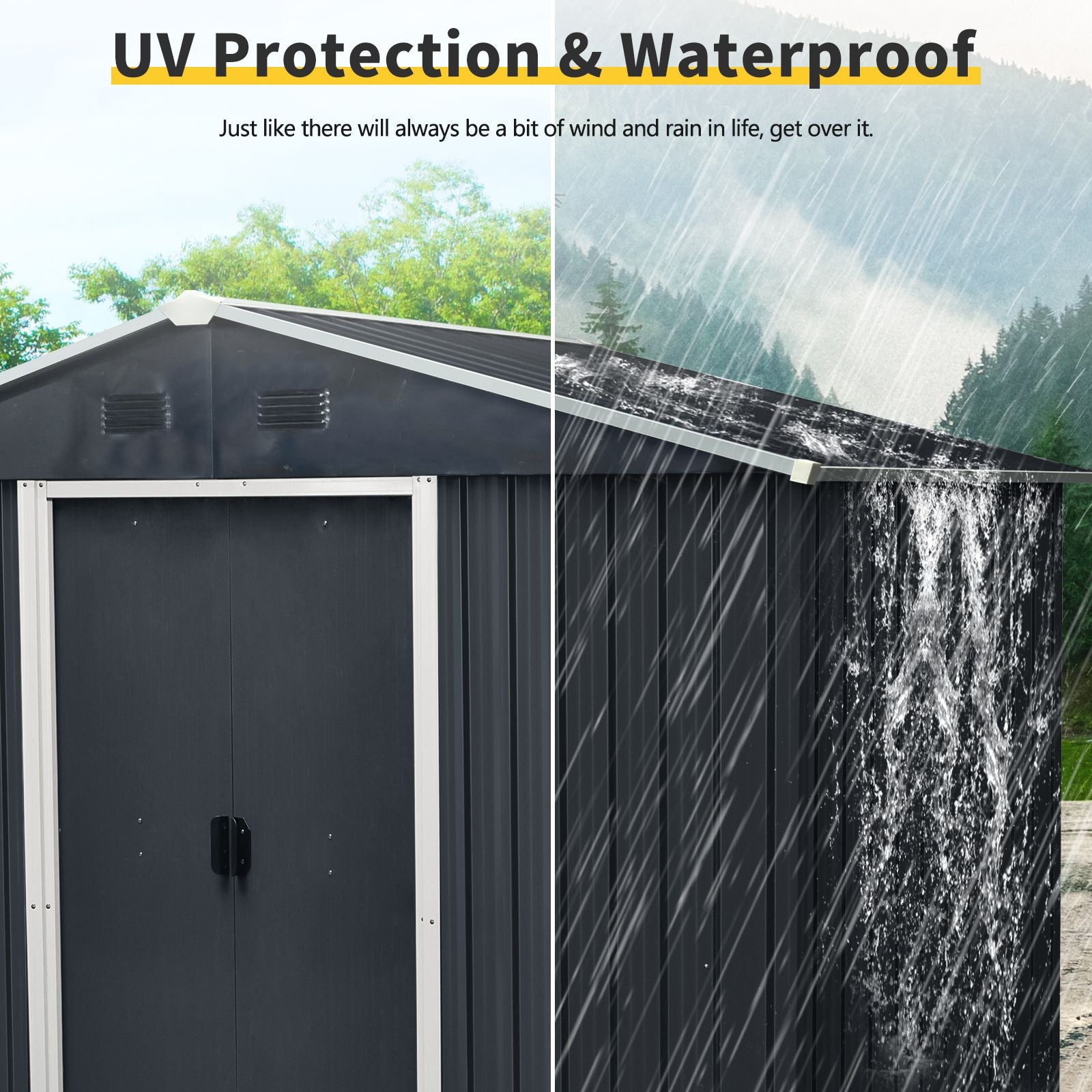 8' x 4' Metal Storage Shed with Sloped Roof, Lockable Door & Sliding Door